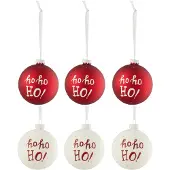 Jline Doos van 6 kerstballen hohoho! glas wit/rd small