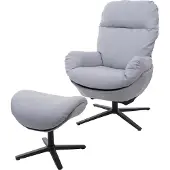 Mendler Relaxfauteuil + hocker -L12, TV-fauteuil, schommelstoel, draaifunctie, metaal stof/textiel ~ lichtgrijs