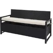 Mendler Poly-rattan 3-zitsbank -F39, tuinbank kistbank, opbergvak zitkussens ~ antraciet, kussens crème