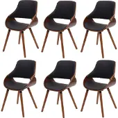 Mendler Set van 6 eetkamerstoelen -D23, keukenstoel, retrodesign ~ kunstleer zwart