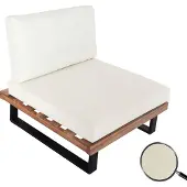 MCW Loungestoel -H54, tuinstoel, gesponnen polyaciahout MVG-gecertificeerd aluminium ~ lichtbruin, bekleding crèmewit