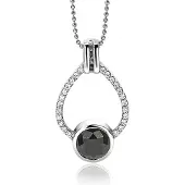 Zinzi zilveren hanger 32mm druppelvorm zwart witte zirconia's ZIH1947 (zonder collier)