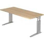 Hjh OFFICE PRO UNDA 19 S - 180 x 80 Eiken/Zilver Tafelhoogte I In hoogte verstelbaar