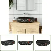 vidaXL Wastafel - Opzetwasbak - Opzetwasbak ovaal 59x40x15 cm keramiek zwart - Badkamerspiegel - Badkameraccessoires - Keramiek