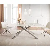 DELIFE Eetkamertafel Edge 200x100 keramiek Calacatta Luxe wit-goud-grijs kruisframe rechthoek RVS