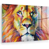MuchoWow Glasschilderij 60x40 cm - Schilderij acrylglas - Leeuw - Olieverf - Kunst - Dieren - Foto op glas - Muurdecoratie woonkamer - Wanddecoratie slaapkamer - Schilderijen