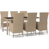 vidaXL 7-delige Tuinset met kussens poly rattan beige