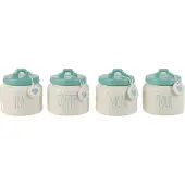 Jline Voorraadpot flour/sugar/coffee/tea keramiek wit/blauw assortiment van 4