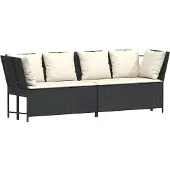 vidaXL Tuinbank met kussens poly rattan zwart