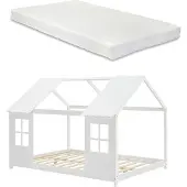 En.casa Kinderbed Tostedt huisbed met matras wit 120x200 cm []