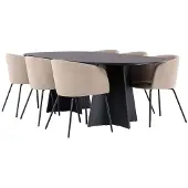 Ebuy24 Bootcut eethoek tafel zwart en 6 berit stoelen beige.