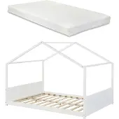 En.casa Kinderbed Simo huisbed met matras 140x200 cm wit []