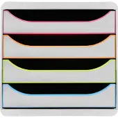 Exacompta Big Box Plus Black Office Wit/Harlekijn, 4 open laden A4/A4+/24x32 cm, geruisloos, stapelbaar