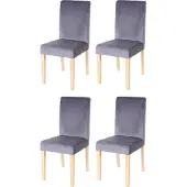 Mendler Set van 4 eetkamerstoelen Keukenstoel Littau, fluweel MVG-gecertificeerd ~ grijs, lichte poten