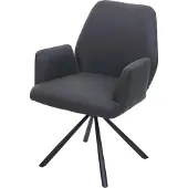 Mendler Eetkamerstoel -H71, keukenstoel fauteuil stoel, draaibare auto positie stof/textiel staal ~ donkergrijs