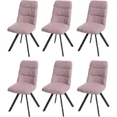 Mendler Set van 6 eetkamerstoelen -J69, keukenstoel, draaibare autostand, fluweel ~ roze