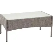 Mendler Halden poly rotan tuintafel, bijzettafel met glazen blad ~ grijs