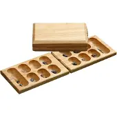 Sonstiges Kalaha - Opklapbaar spel - Gekleurde natuur steentjes - Klein blank hout 29x10cm
