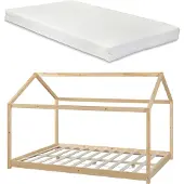 En.casa Kinderbed Cerro huisbed met matras 120x200 cm houtkleurig