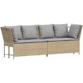vidaXL - Tuinbank - met - kussens - poly - rattan - beige
