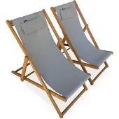 Sweeek Set van twee Creus eucalyptus en textileen ligstoelen, grijstaupe