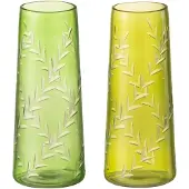 J-Line Vaas bladeren glas groen small assortiment van twee