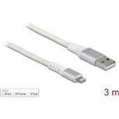 DeLOCK USB data and power cable for iPhone, iPad, iPod DuPont Kevlar white 3 m