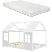 En.casa Kinderbed 'Tostedt', halfopen design, 140x200 cm, inclusief matras, wit
