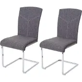 Mendler Set van 2 eetkamerstoelen -F36, vrijdragende keukenstoel conferentiestoel ~ stof/textiel, grijs