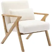 Sweeek Scandinavische fauteuil van naturelkleurig hout en imitatiebonteffect Wit