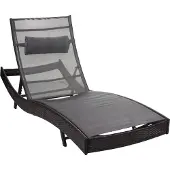 Mendler Ligstoel Savannah, relaxligstoel tuinligstoel, poly rotan ~ bruin-gemarmerd, grijze hoes