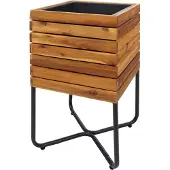 MCW Plantenbak -L25, bloembak vierkant 60x33x33cm buiten staal acaciahout MVG-gecertificeerd, bruin