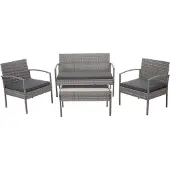 Mendler Poly-rattan set -F56, balkon/tuin/lounge set ~ grijs, donkergrijze kussens