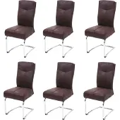 MCW Set van 6 eetkamerstoelen -G56, keukenstoel met sledestoel, textiel met suède-look ~ bruin