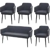 Mendler Eetkamerset -L13, set van 4 stoelen + bank Eetkamerset, stof/textiel ~ antraciet