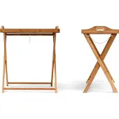 Relaxdays Dienbladtafel bamboe, bijzettafel opvouwbaar, butlertray opklapbaar