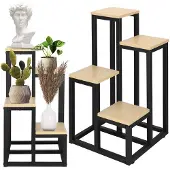Springos Plantenrek | Plantenstandaard | Plantentrap | 4 Niveaus | Hout | Zwart