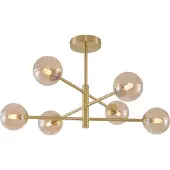 QAZQA Moderne plafondlamp messing met amber glas 6-lichts - Ryan