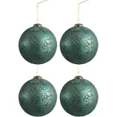 J-Line Doos van 4 kerstballen glas mat antiek azuur large