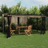 vidaXL Prieel met zijwanden van gaas 4x3 m staal taupe