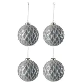 Jline Doos van 4 kerstbal geruit glas antiek grijs large