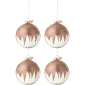 J-Line Doos van 4 kerstballen glitter mini kwast roze glas transparant large