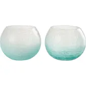 J-Line Windlicht bol craquele glas blauw medium assortiment van twee