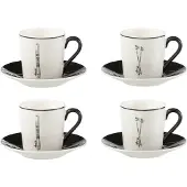 Jline Doos 4 koffietassen + schotels cadeaudoos keramiek zwart/wit small