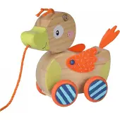 Jonotoys Eichhorn kwak houten trek eend aan koord met beweegbaar hoofd.
