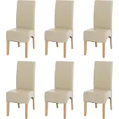 MCW Set van 6 eetkamerstoelen/keukentoelen Latina, LEER ~ crème, lichte poten