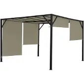 Mendler Pergola Baia, tuinpaviljoen terrasoverkapping, stevig 6cm stalen frame + schuifdak taupe ~ 3x3m