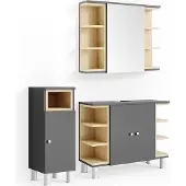 Vicco Badkamermeubel set Aquis Antraciet 3-delig, Model 36249