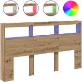 vidaXL Hoofdbordkast met LED artisan 180x17x102 cm eikenkleurig