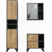 Vicco Badkamermeubelset Leano Antraciet/Goudkleurig Eiken 3-delig, Model 53264